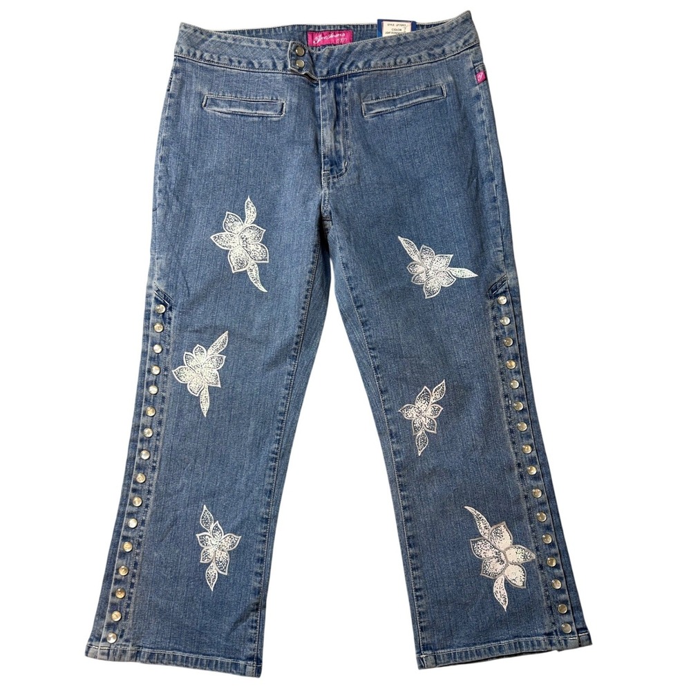VTG‎ Paco Jeans Womens Size 11 Light Stone Sandblast Embroidered Cropped Jeans